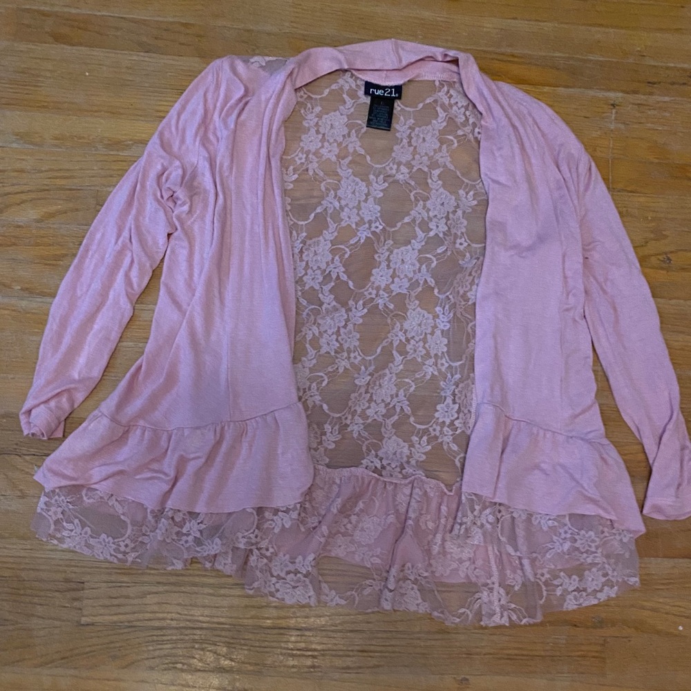 Rue 21 Juniors Pink Lace Cardigan